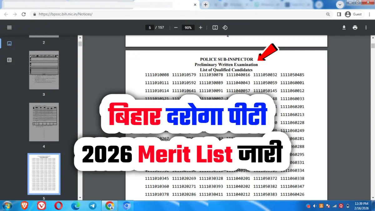 Bihar Police Daroga Merit List Result 2026 बिहार पुलिस सब इंस्पेक्टर रिजल्ट पीडीएफ और कट ऑफ मार्क्स