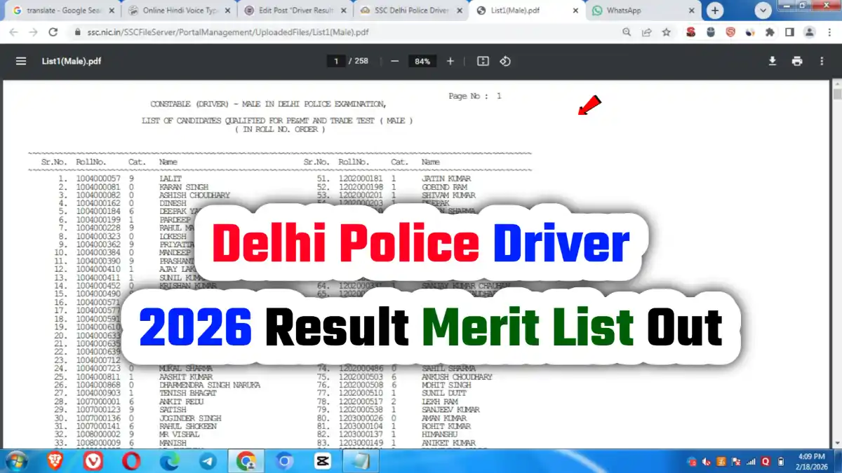 Taja Info 23 SSC Delhi Police Driver Result 2026 एसएससी दिल्ली पुलिस ड्राइवर कांस्टेबल परिणाम का मेरिट लिस्ट