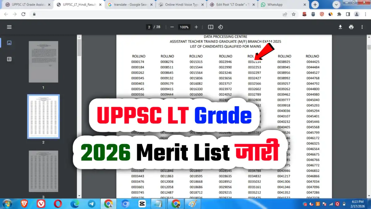 UPPSC LT Merit List 2026 यूपीपीएससी एलटी मेरिट लिस्ट